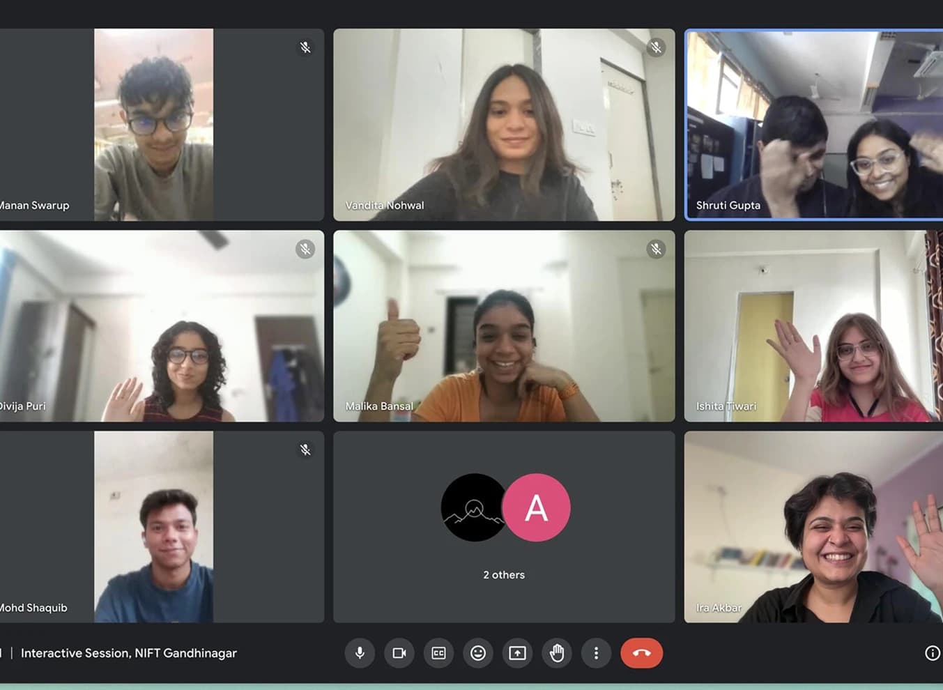 Ira waving to NIFT Gandhinagar students during an online guest lecture