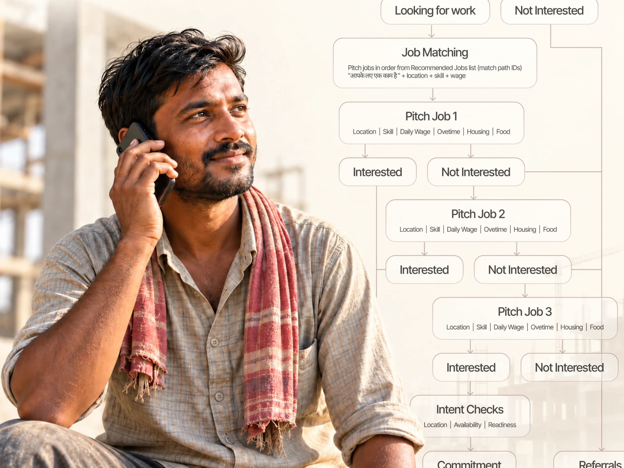 Voice recruiter conversation flow for construction workers