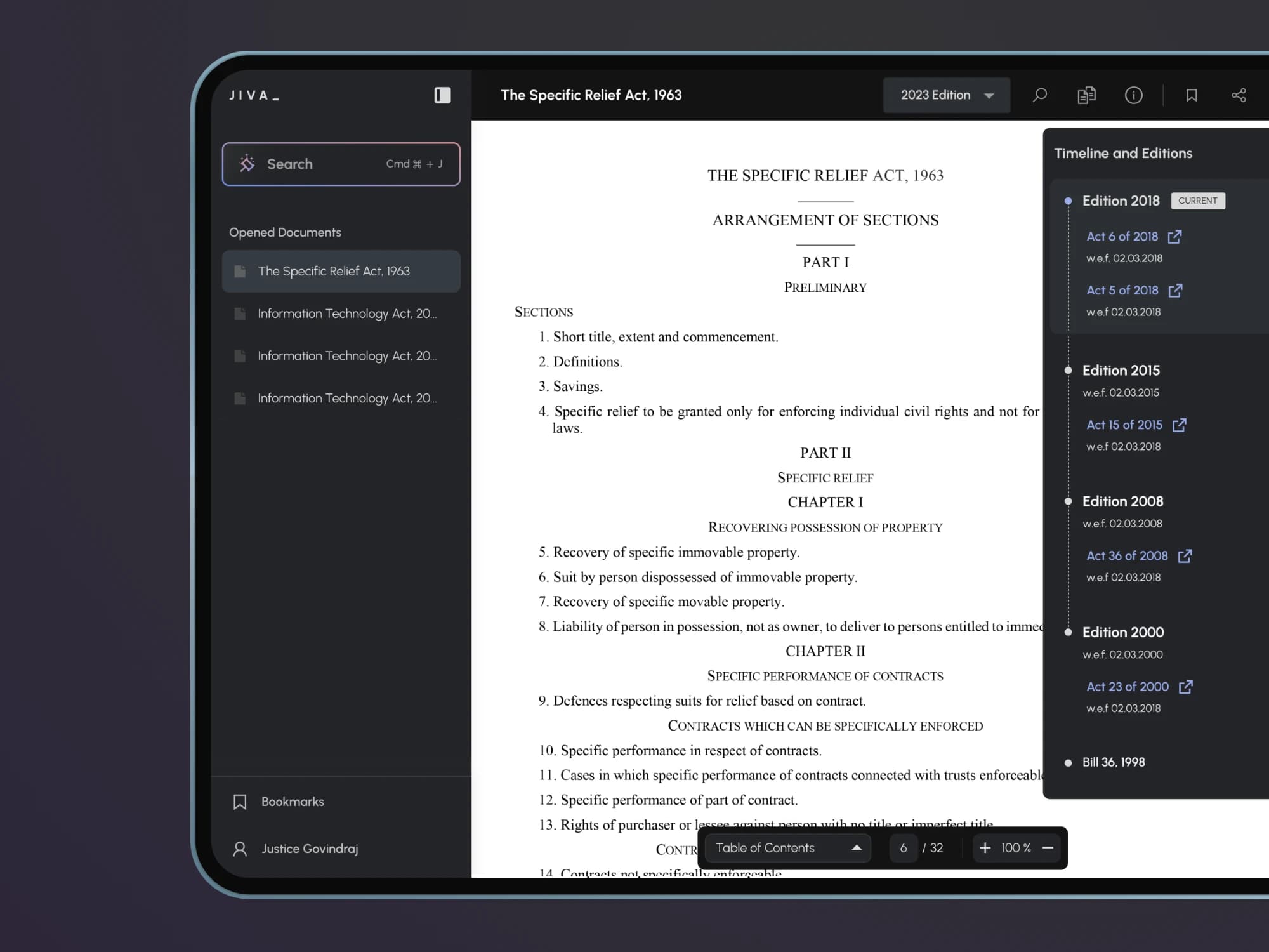 JIVA legal research assistant interface